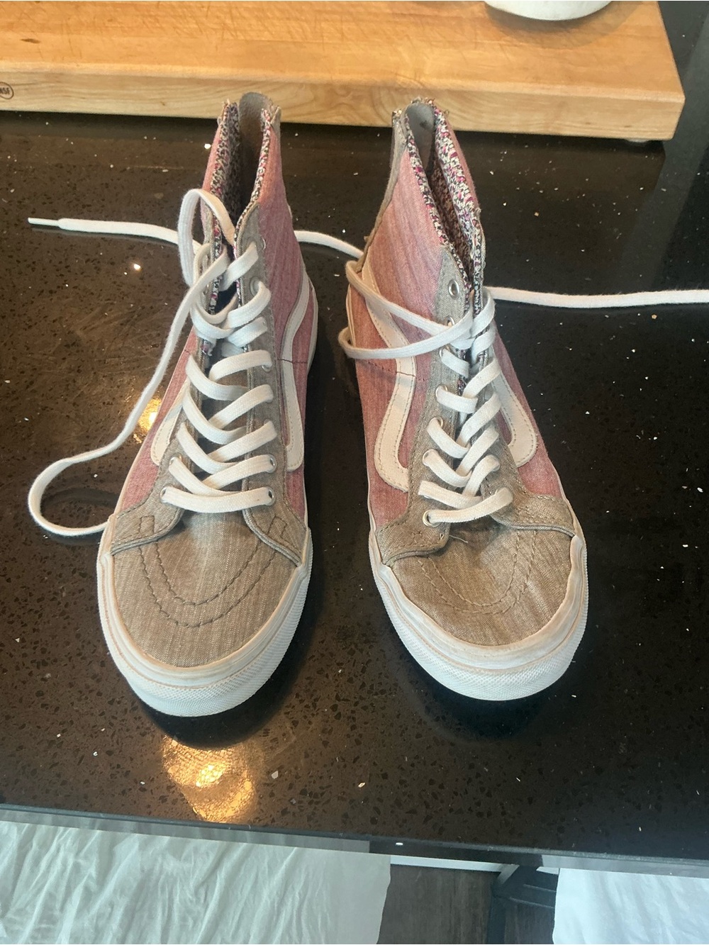 Vans High-Top Sneakers in Pink and Gray with White Stripe